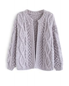 Wintry Morning Cable Knit Cardigan in Lavender