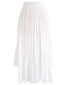 Here with You Asymmetric Pleated Skirt in White