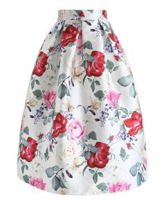 Flower Power Pleated Midi Skirt