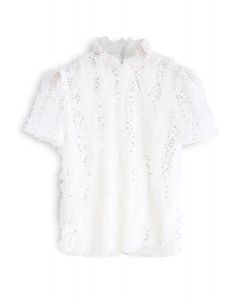 Glory Glow Sequins Mesh Top in White
