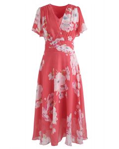 Sweet Surrender Floral Chiffon Dress in Red