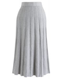 Parallel Pleated Knit Midi Skirt in Grey