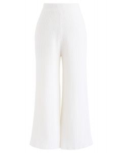 High-Waisted Wide-Leg Knit Pants in White