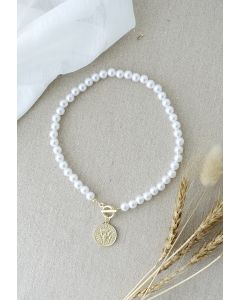 Imitation Pearl Coin Pendant Necklace