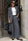 Modern Executive Notched Lapel Blazer and Pants Set in Smoke