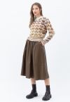 Faux Leather Side Pocket Midi Skirt in Brown