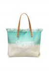 Summer Vibes Two-Tone Canvas Tote Bag in Mint
