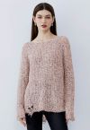 Raw Cut Edge Rip Knit Sweater in Pink