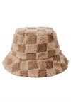 Check Fuzzy Bucket Hat in Khaki