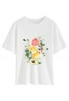 Colorful Fruit Printed Round Neck T-Shirt