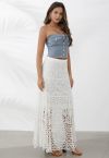Bohemian Cutwork Crochet Maxi Skirt in White
