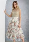 Fairy Dream Floral Ruffle Mesh Midi Skirt in White