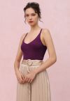 Button Decorated Ribbed Knit Tank Top in Purple