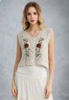 3D Floral Embroidered Crochet Cotton Vest 