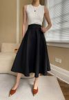 Solid Black High-Waist A-Line Midi Skirt 