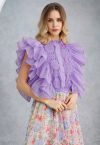 Tiered Ruffle Sleeveless Lace Crop Top in Lilac