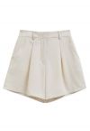 Side Pocket Pleated Linen-Blend Shorts in Linen
