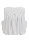 Mesh Inserted Linen-Blend Sleeveless Crop Top in White
