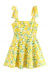 Neon Lemon Printed Tie-Strap Mini Dress