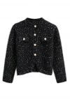 Fuzzy Mix-Knit Button Down Cardigan in Black
