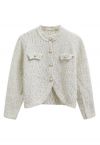 Fuzzy Mix-Knit Button Down Cardigan in White