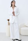 Modern Executive Notched Lapel Blazer and Pants Set in White