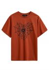 Black Heart Spider Web Pattern T-Shirt