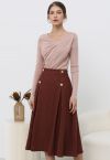 Embossed Rose A-Line Midi Skirt in Burgundy