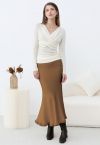 Easy Fringed Mermaid Knit Maxi Skirt in Caramel