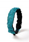 Shimmery Rhinestone Wide Pleats Headband in Turquoise