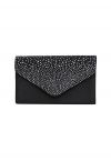 Rhinestone Embellished Satin Envelope Bag in Black