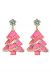 Shiny Pink Christmas Tree Earrings