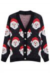 Fuzzy Santa Claus Button Down Knit Cardigan in Black