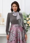 Organza Self-Tie Bowknot Velvet Top in Grey