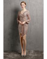 Shimmer Sequin Ruffle Wrap Dress in Champagne