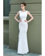 Open Back Cascade Ruffle Sleeveless Gown in White