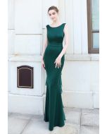 Open Back Cascade Ruffle Sleeveless Gown in Emerald