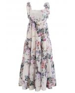 Watercolor Flowers Printed Tie-Strap Maxi Dress