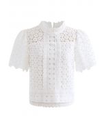 Summer Daisy Full Crochet Crop Top in White