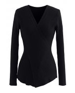 Crisscross Fitted Rib Knit Top in Black