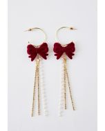 Velvet Bowknot Diamond Pearl Drop Earrings