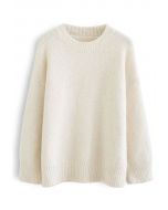 Solid Color Comfy Fuzzy Knit Sweater in Cream