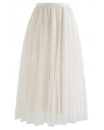 Rambling Crystal Decor Tulle Skirt in Cream