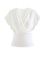 Ultra-Soft Short-Sleeve Cotton Wrap Top in White