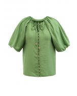 Button Down Bubble Sleeve Top in Green