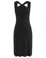 Crisscross Halter Neck Fitted Knit Dress in Black