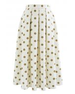 Polka Dot Pleated Midi Skirt in Cream