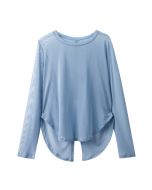 Knotted Back Sheer Mesh Top in Blue