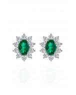 Floral Oval Emerald Gem Stud Earrings