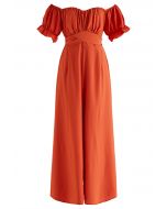 Breezy Off-Shoulder Tie Back Crop Jumpsuit in Orange